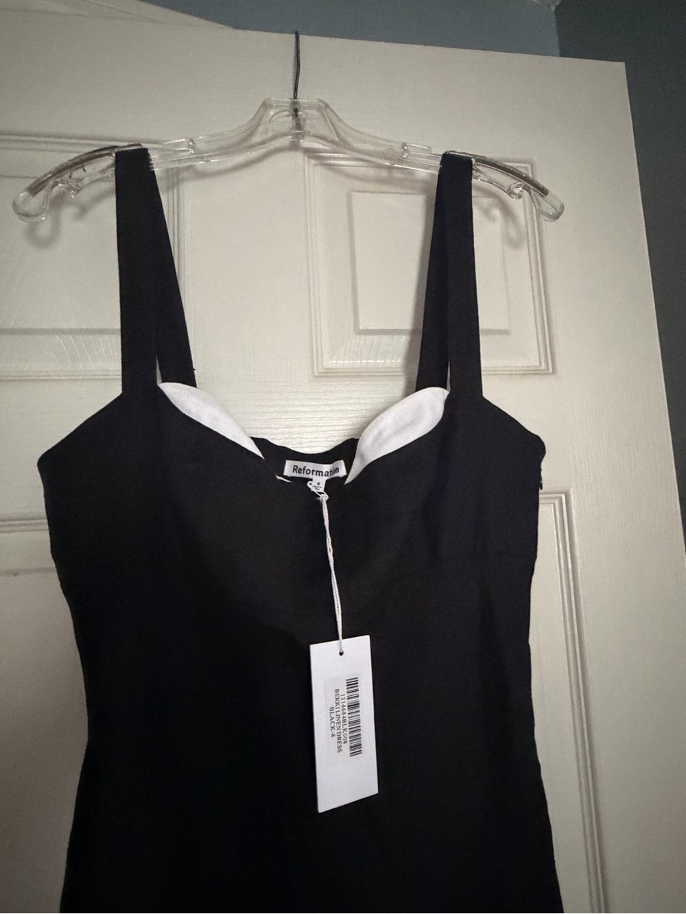 Bekki Linen Dress | Reformation Black High-Low Slip Dress with Side Slit - Picture 7 of 10